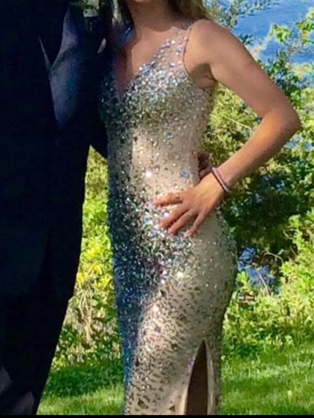 NIGHT STUDIO Couture Nude Illusion
Crystal Beaded Gown Formal
Evening Dress